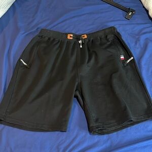 Black Cotton Lounge Shorts with Zippered Pockets